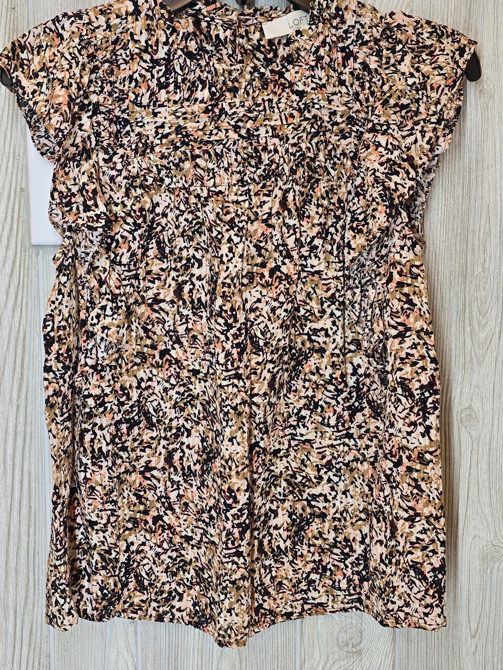 LOFT Pink, Black & Tan Abstract Cap-Sleeve Blouse